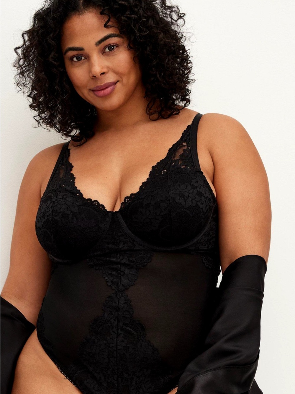 Torrid Curve Black Mesh & Lace Underwire Thong Bodysuit, Size 3x